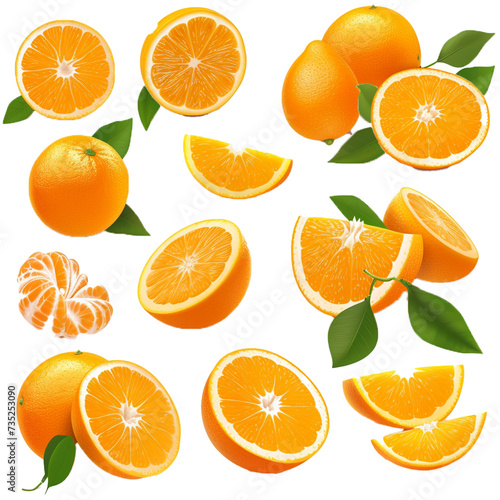 Fresh Orange Fruits with Leaves on transparent background 