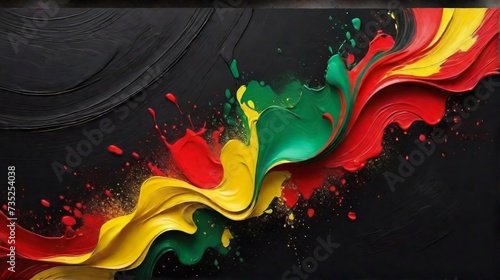 Black history month celebration, red yellow and green abstract, impasto, paint on black background, Black history month African American history celebration banner.
