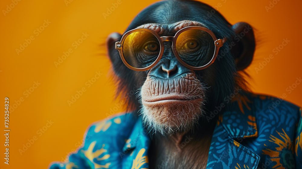 Funny monkeys in glasses. Funny postcard.