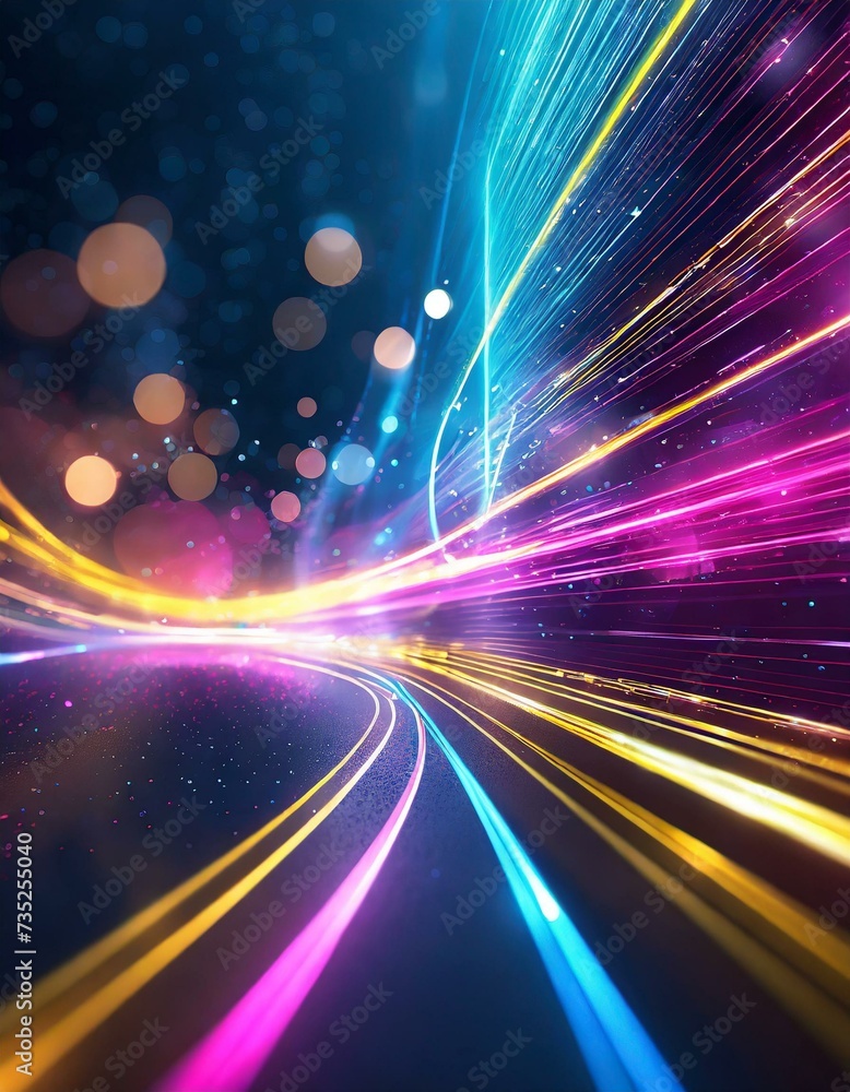 Obraz premium abstract futuristic background with pink blue glowing neon moving high speed wave lines and bokeh lights