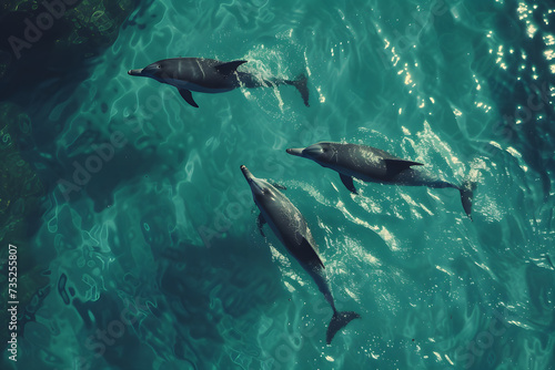 dolphins swimming gracefully through turquoise waters © Lin_Studio