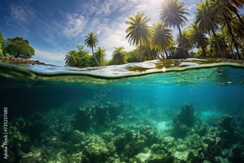 Tropical Caribbean sea view. Lagoon bay island. Generate Ai © juliars