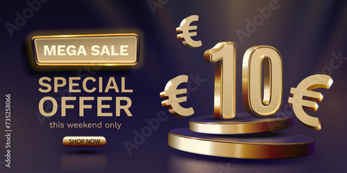 Coupon special voucher 10 euro, Check banner special offer. Vector illustration