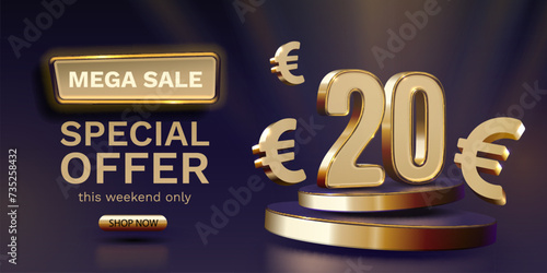 Coupon special voucher 20 euro, Check banner special offer. Vector illustration