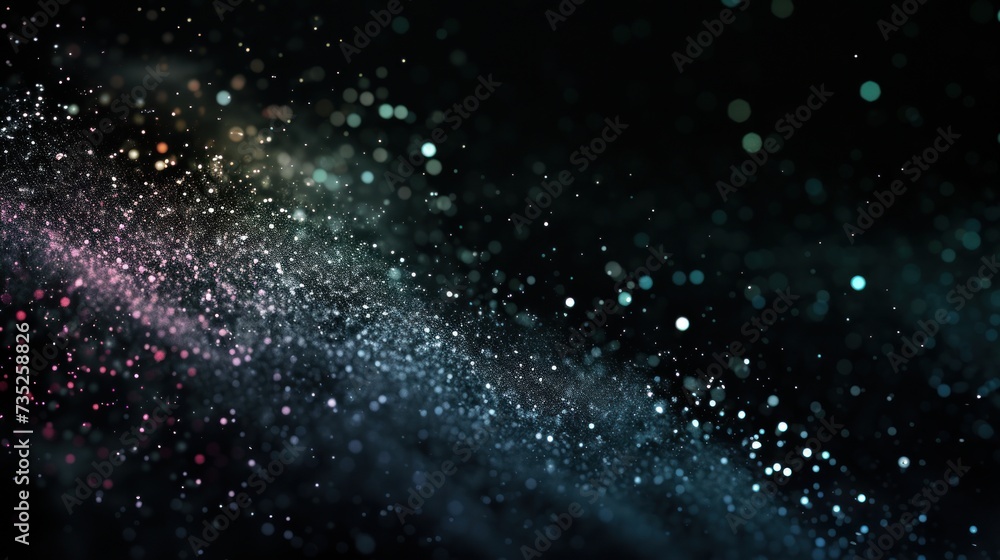 iridescent glitter particles on black background