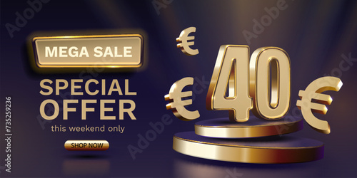 Coupon special voucher 40 euro, Check banner special offer. Vector illustration