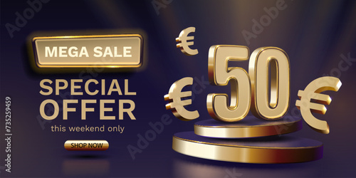 Coupon special voucher 50 euro, Check banner special offer. Vector illustration