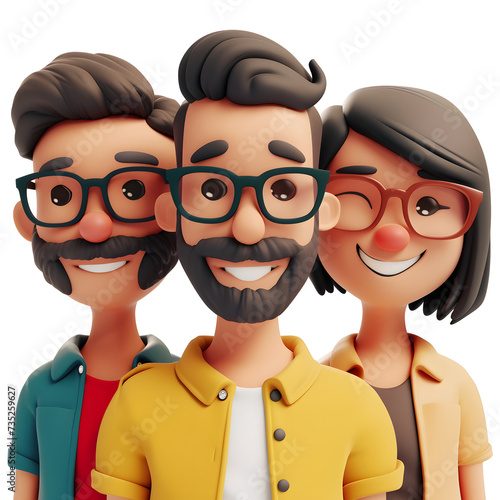 Simple cartoon 3D illustration of smiling people portrait on white background 