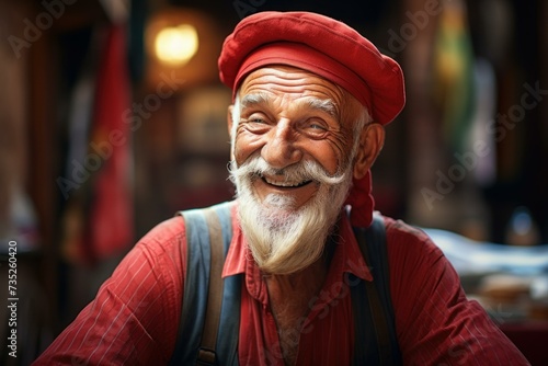 Genuine Photo of Italian old man smiling. Happy elderly man. Generate ai photo