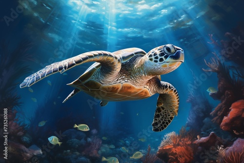 sea turtle under sea 