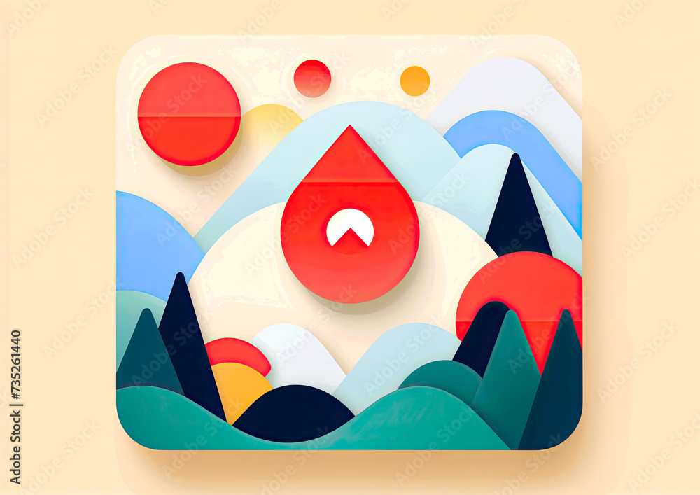 Abstract background with mountains and a drop of water illustration
