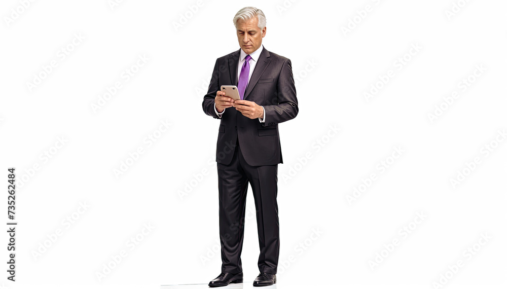mature businessman in suit using smartphone isolated on white with clipping path mature businessman in suit using smartphone isolated on white with clipping path