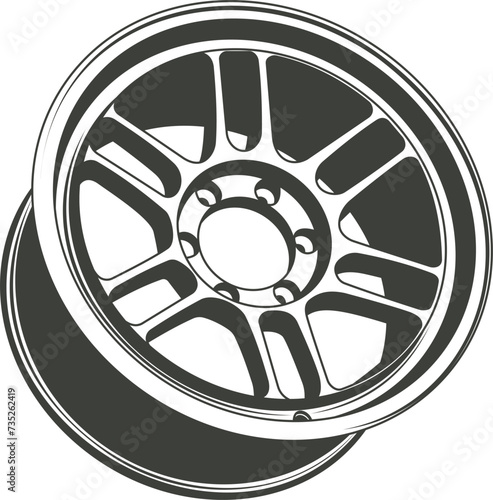 Black and White Illustration of a Car Alloy Wheel Design
