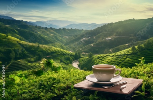 cup of tea in the mountains is a photo of mountain tea