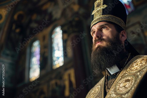 bearded priest in a church photo