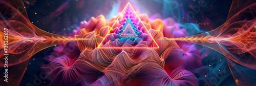 Acid Trippy Abstract Colorful Psychedelic Mandala Magic Triangle in LSD Waves Style Background created with Generative AI Technology