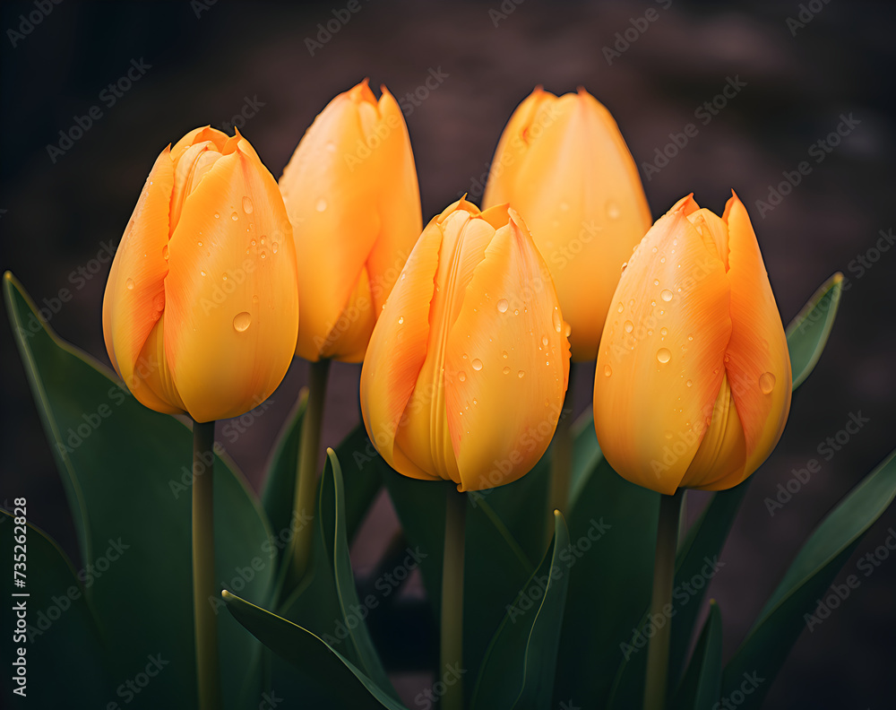 Obraz premium yellow tulips on black background