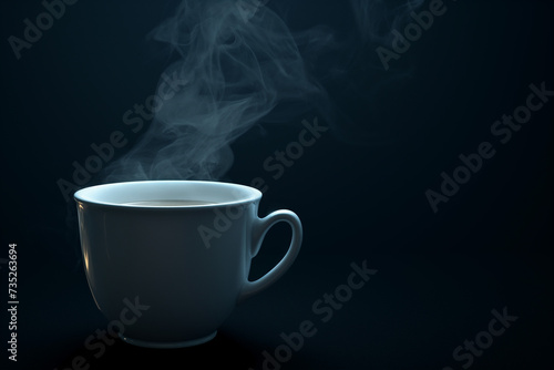 hot coffee in the cup with steam on black background