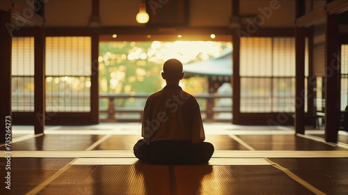 Meditation session in a Buddhist temple photo