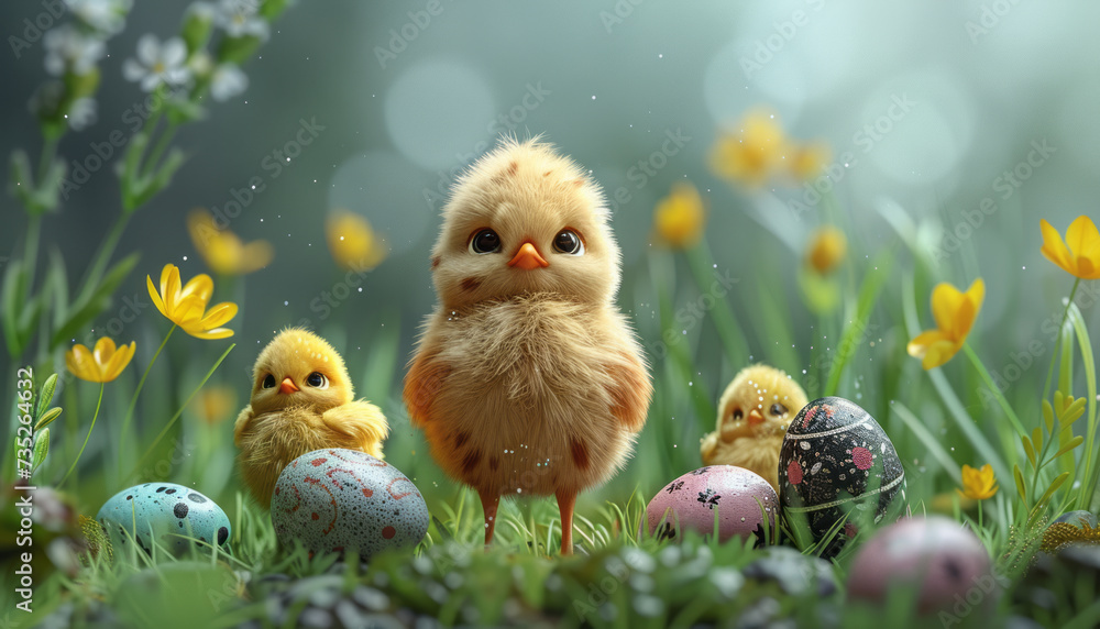 Easter eggs and hatching chicks, super cute style,generative ai Easter eggs and hatching chicks, super cute style,generative ai