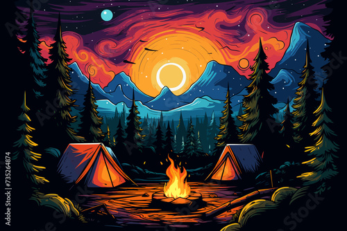 a campfire in the middle of a forest at night