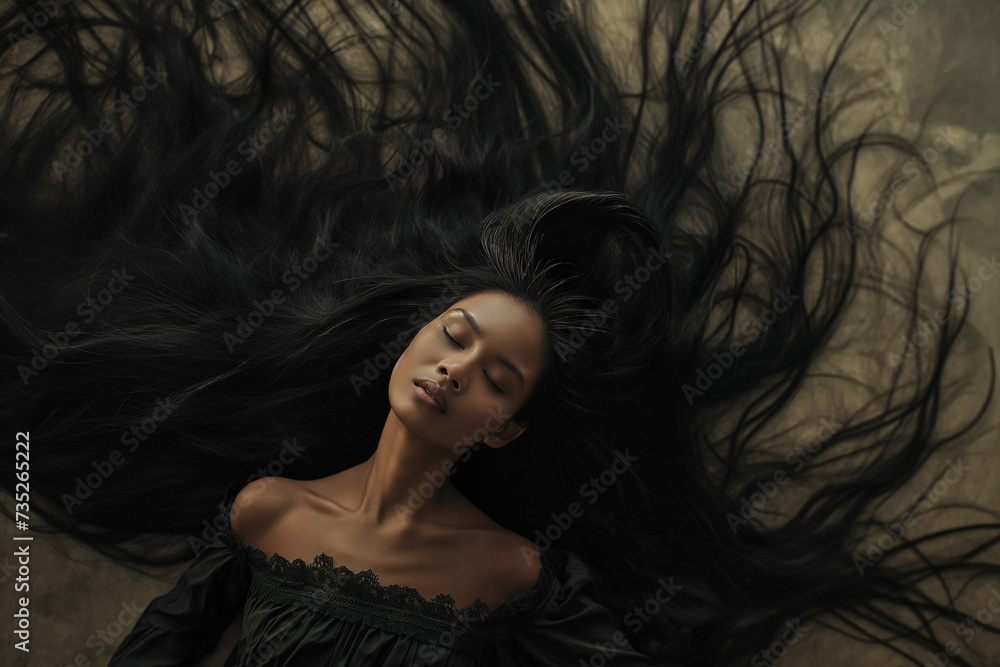 asian women with long hair over black background asian women with long hair over black background