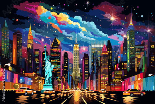 a painting of the statue of liberty in new york city
