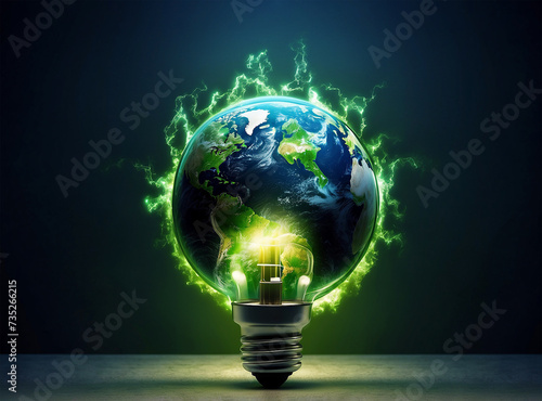 Earth Hour concept visual metaphor of a green energy surge replacing traditional power photo