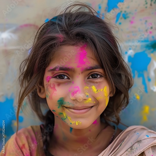 Portrait of young Indian Woman celebrating Holi color festival