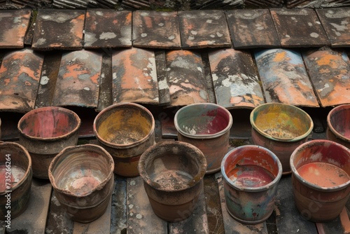 a street with pots of morocco dyes © Наталья Добровольска