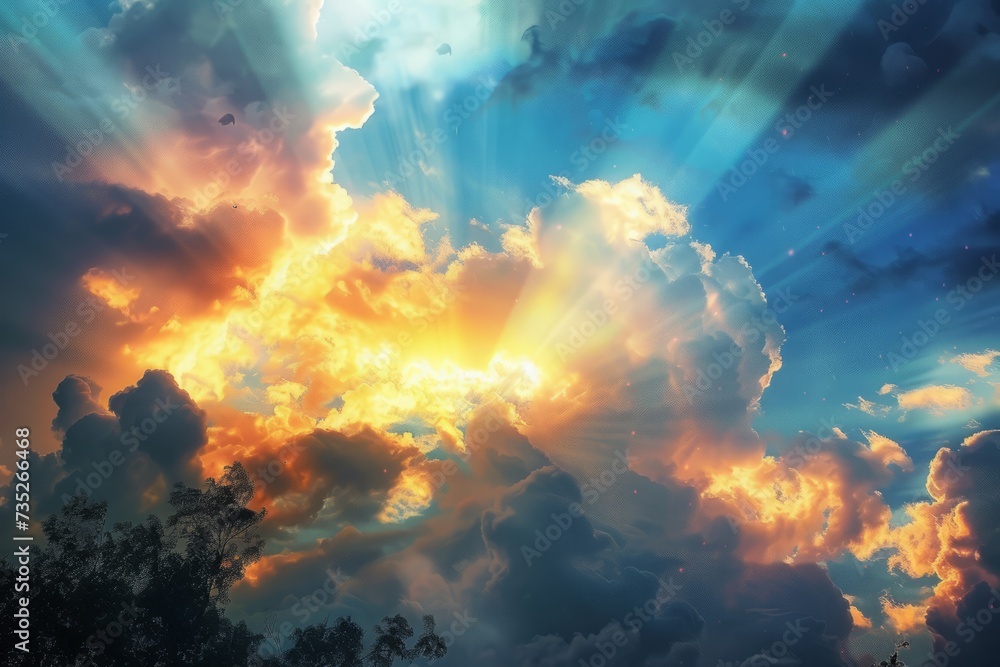 visualization of sun rays with clouds sunrise sunset