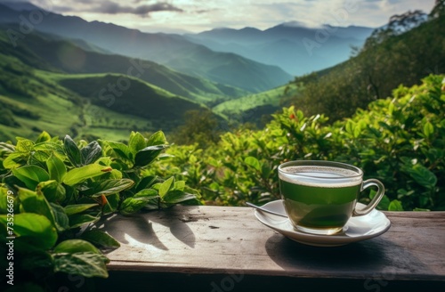 cup of tea in the mountains is a photo of mountain tea