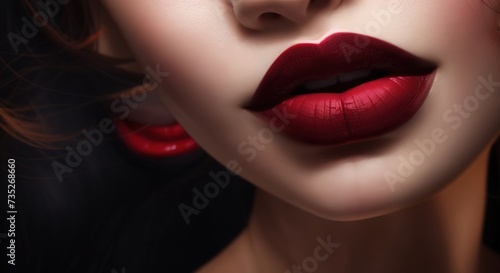 Close up of a woman's lips painted red lipstick