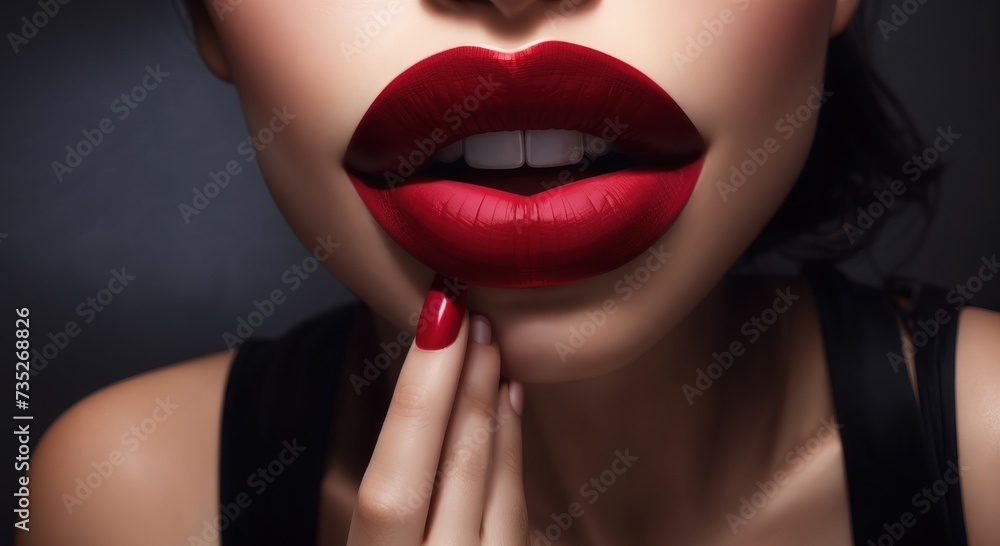 Obraz premium Close up of a woman's lips painted red lipstick