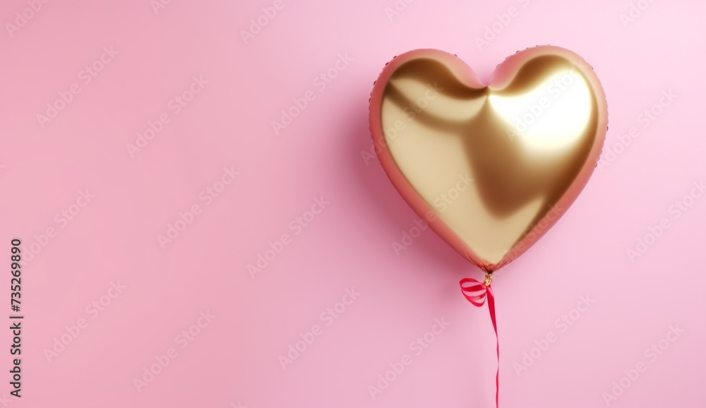 valentines day balloon with gold and pink foil on pink background
