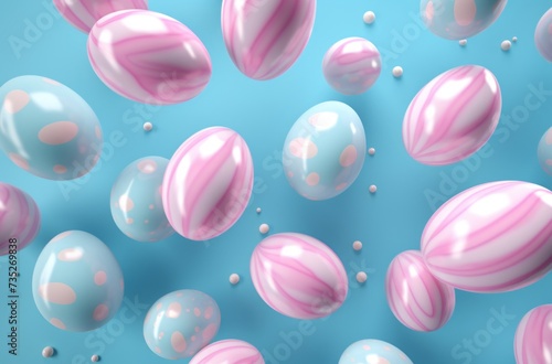 easter eggs on a blue background  in the style of light teal and light pink