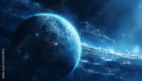space planet with blue starry skies