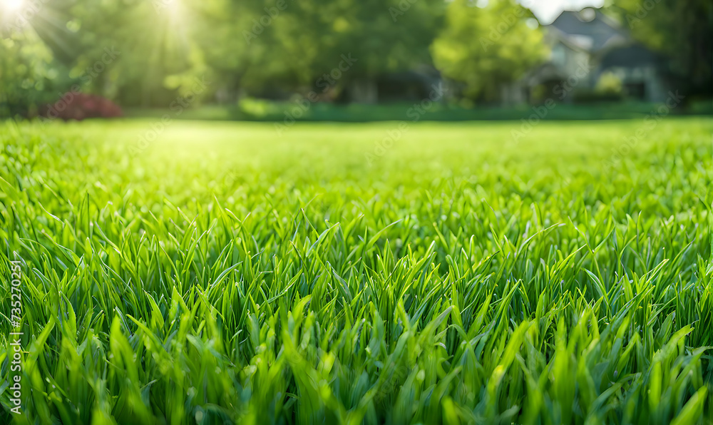 Meticulously trimmed wide lawn under a deep blue sky Meticulously trimmed wide lawn under a deep blue sky
