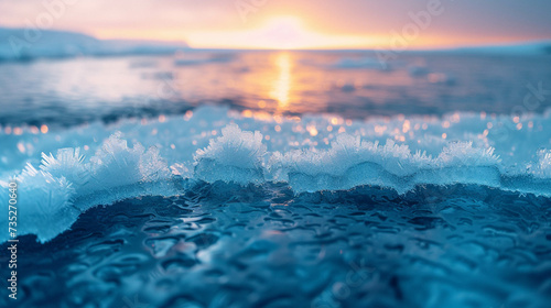 A close-up of Arctic scenery showcasing the abstract textures of ice  offering a serene aerial view of the winter landscape