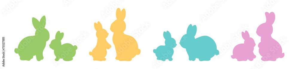 Cute spring Easter bunnies moms and kids couples. Simple icons of a rabbit mother and bunny baby. Cute rabbit cut file shapes vector illustration. For mother day, happy spring, Easter greeting. Cute spring Easter bunnies moms and kids couples. Simple icons of a rabbit mother and bunny baby. Cute rabbit cut file shapes vector illustration. For mother day, happy spring, Easter greeting.