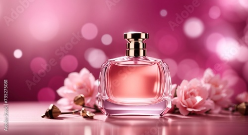 Parfum bottle set with a pink background