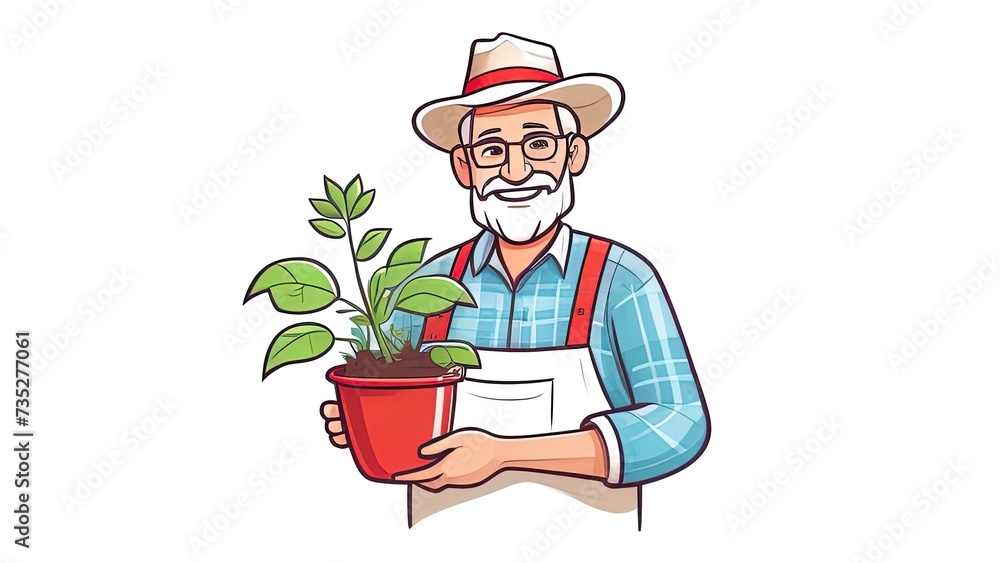 gardener with plant in flowerpot illustration isolated on white background gardener with plant in flowerpot illustration isolated on white background