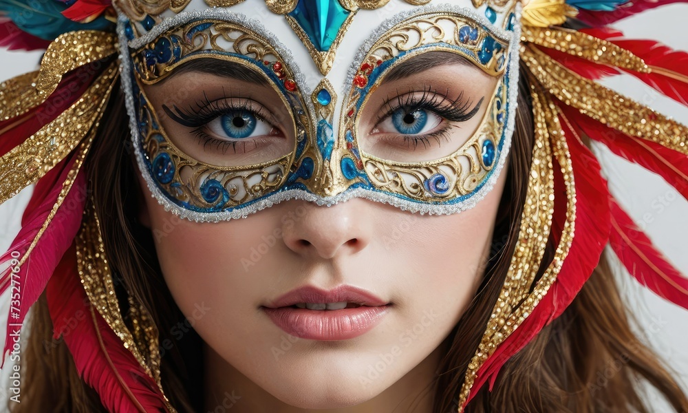 Carnival Couture: Vibrant Masked Beauty with Gorgeous Eyes