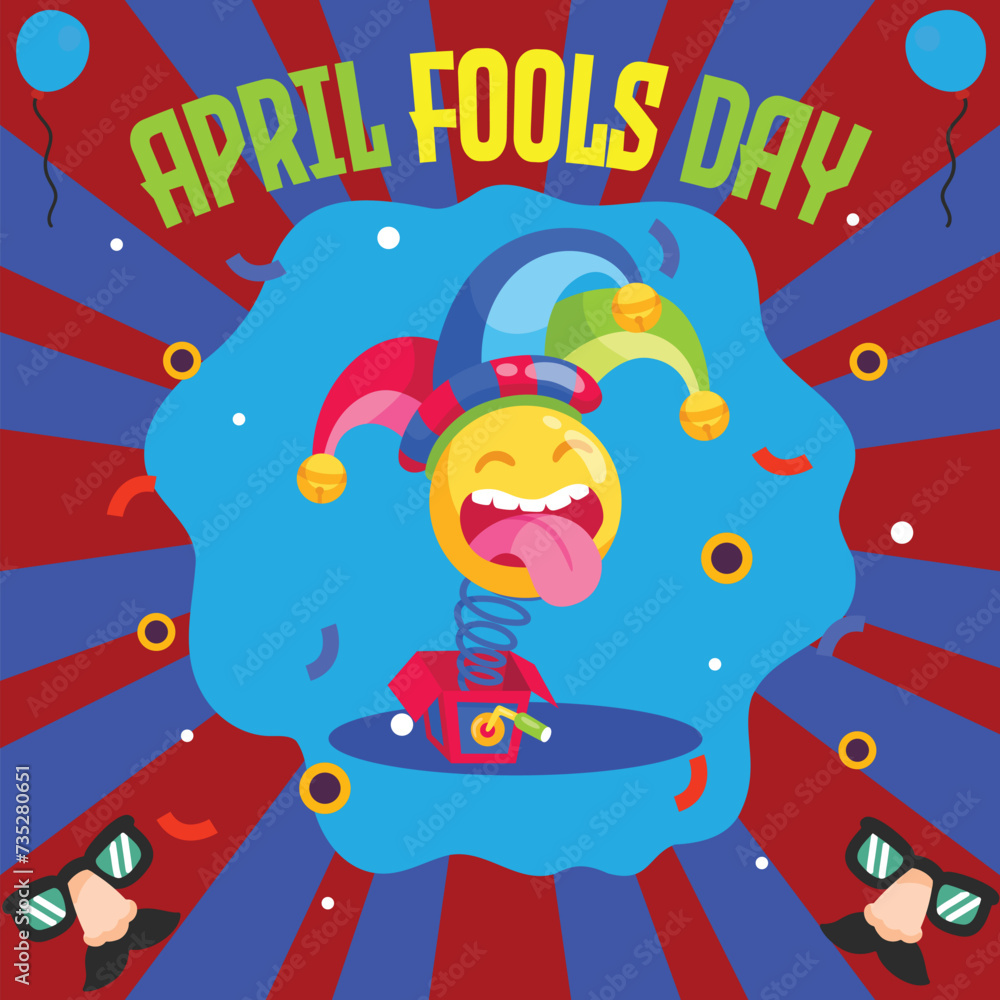April Fool's Day design with laughing cartoon faces and jester hat. For greeting cards, banners, flyers, etc. April Fool's Day design with laughing cartoon faces and jester hat. For greeting cards, banners, flyers, etc.