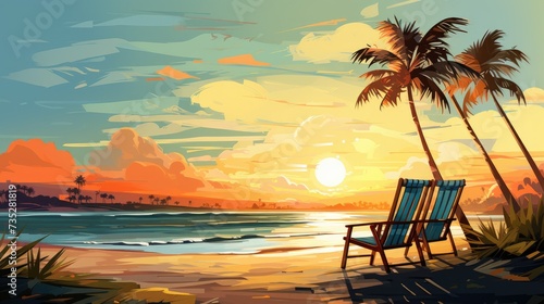 Sunny Summer Scene Illustration of Summer Beach Background © Npicture