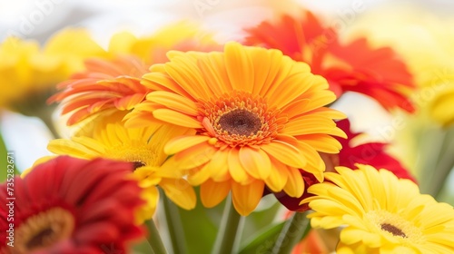 Vibrant Gerbera Daisy Arrangement in Yellow  Orange  and Red AI Generated.
