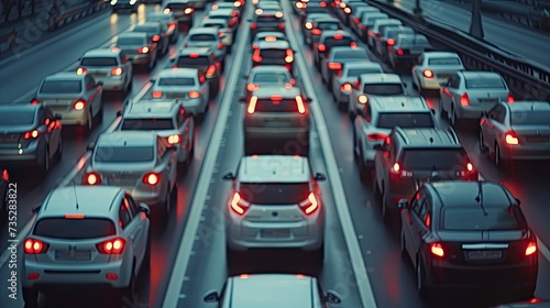 Urban Standstill: Cars in a highway traffic jam, portraying the challenges of urban commuting."