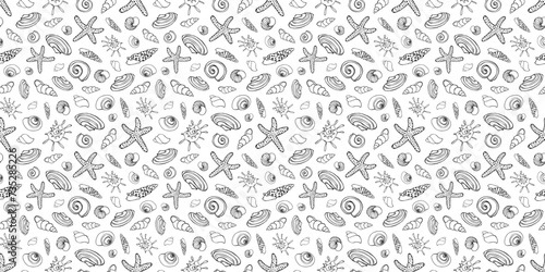 Seamless pattern with seashells. Creative marine texture. Horizontal background.