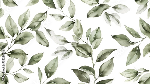 White background with watercolor green leaves