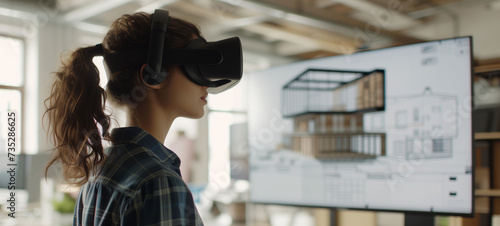 In a sleek design studio, architects use virtual reality technology to visualize and refine architectural designs, offering clients immersive experiences before construction begins